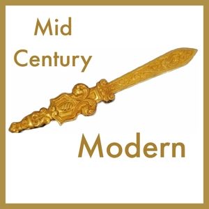Mid Century Modern Ornate Art Nouveau Heavy Brass Gold Letter Opener